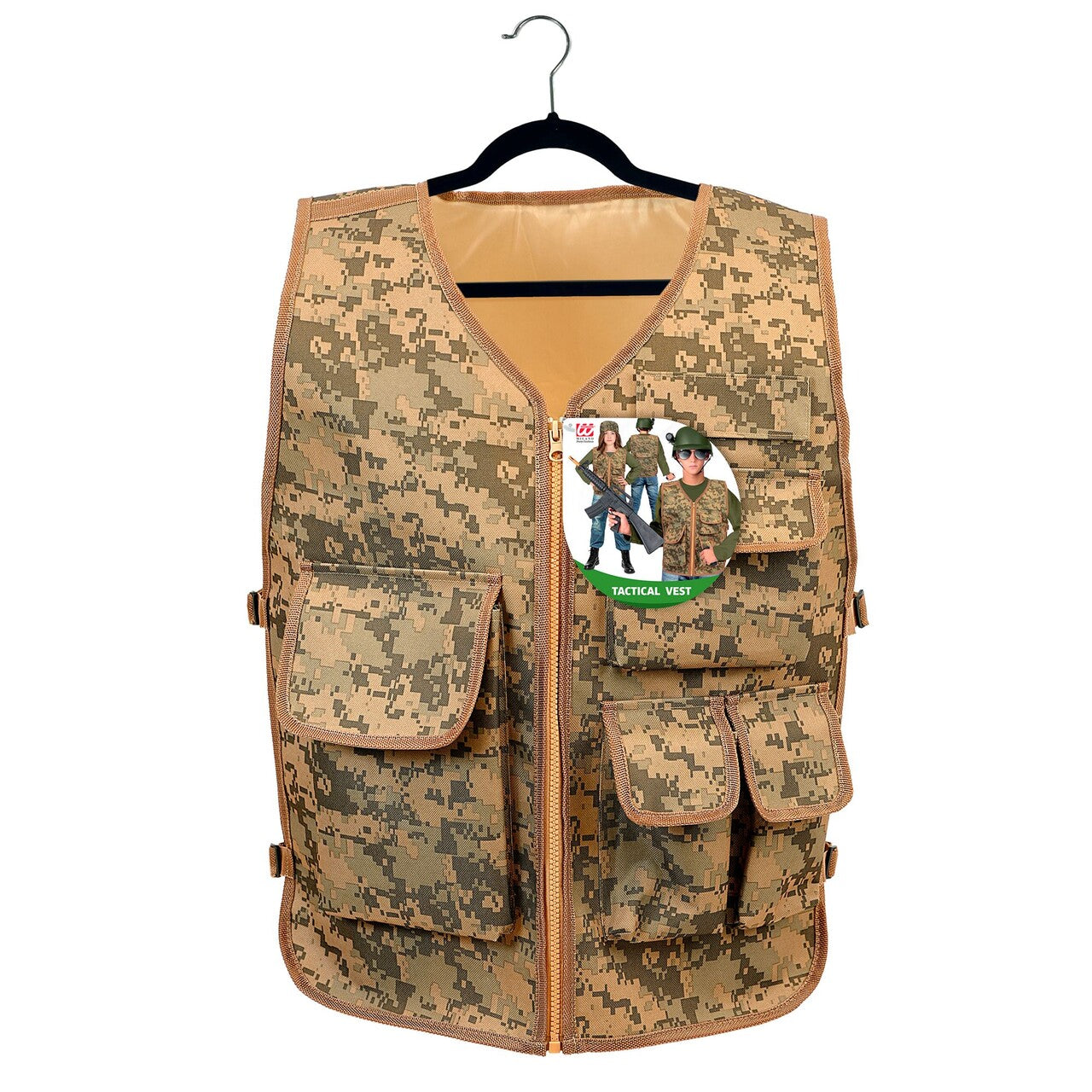 Op deze afbeelding zie je een Kostuums, van het merk Widmann. Camo Commando Vest Kind