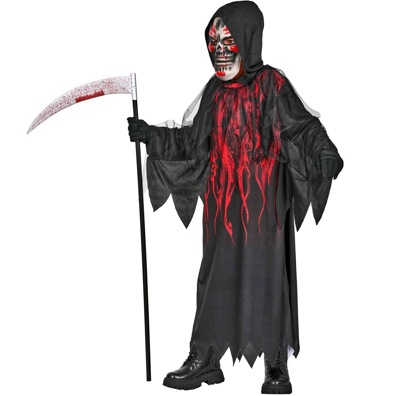 Op deze afbeelding zie je een Kostuums, van het merk Widmann. Burning Reaper Jongen Kostuum
