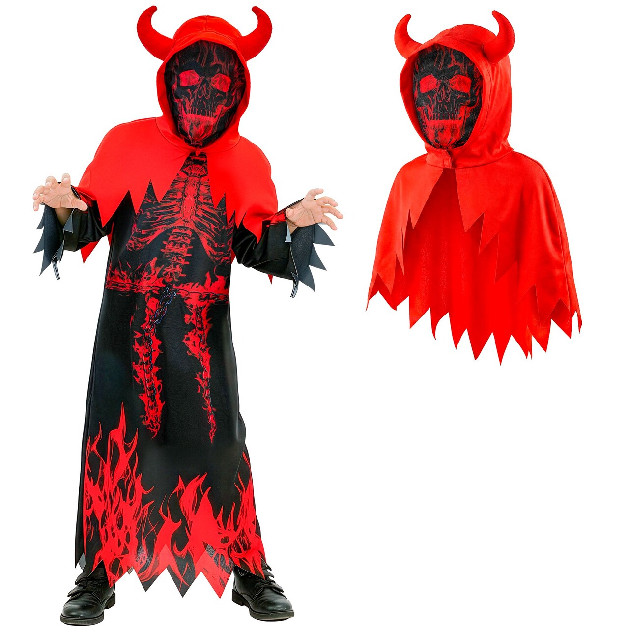 Op deze afbeelding zie je een Kostuums, van het merk Widmann. Hellevlam Reaper Kind Kostuum