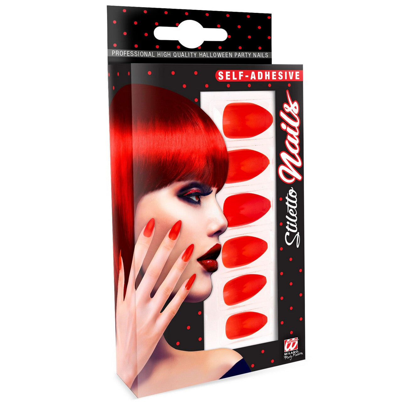 Op deze afbeelding zie je een Accessoires, van het merk Widmann. Nagels Vampira Stiletto Rood