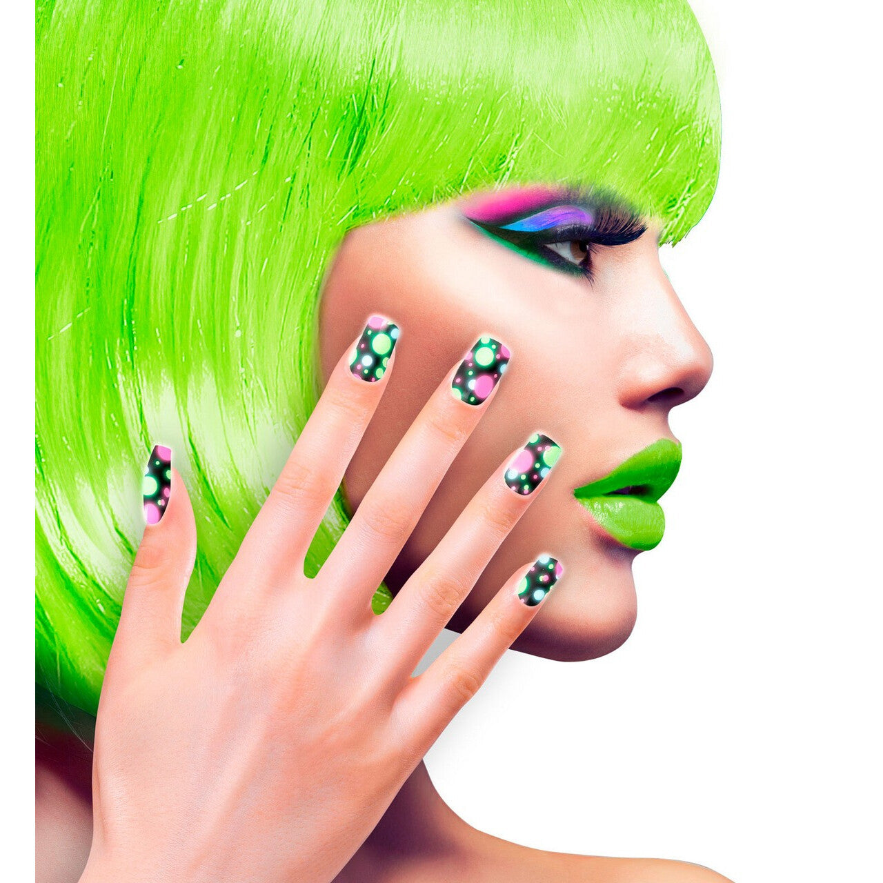 Op deze afbeelding zie je een Accessoires, van het merk Widmann. Bonte Nagels Bollen Neon