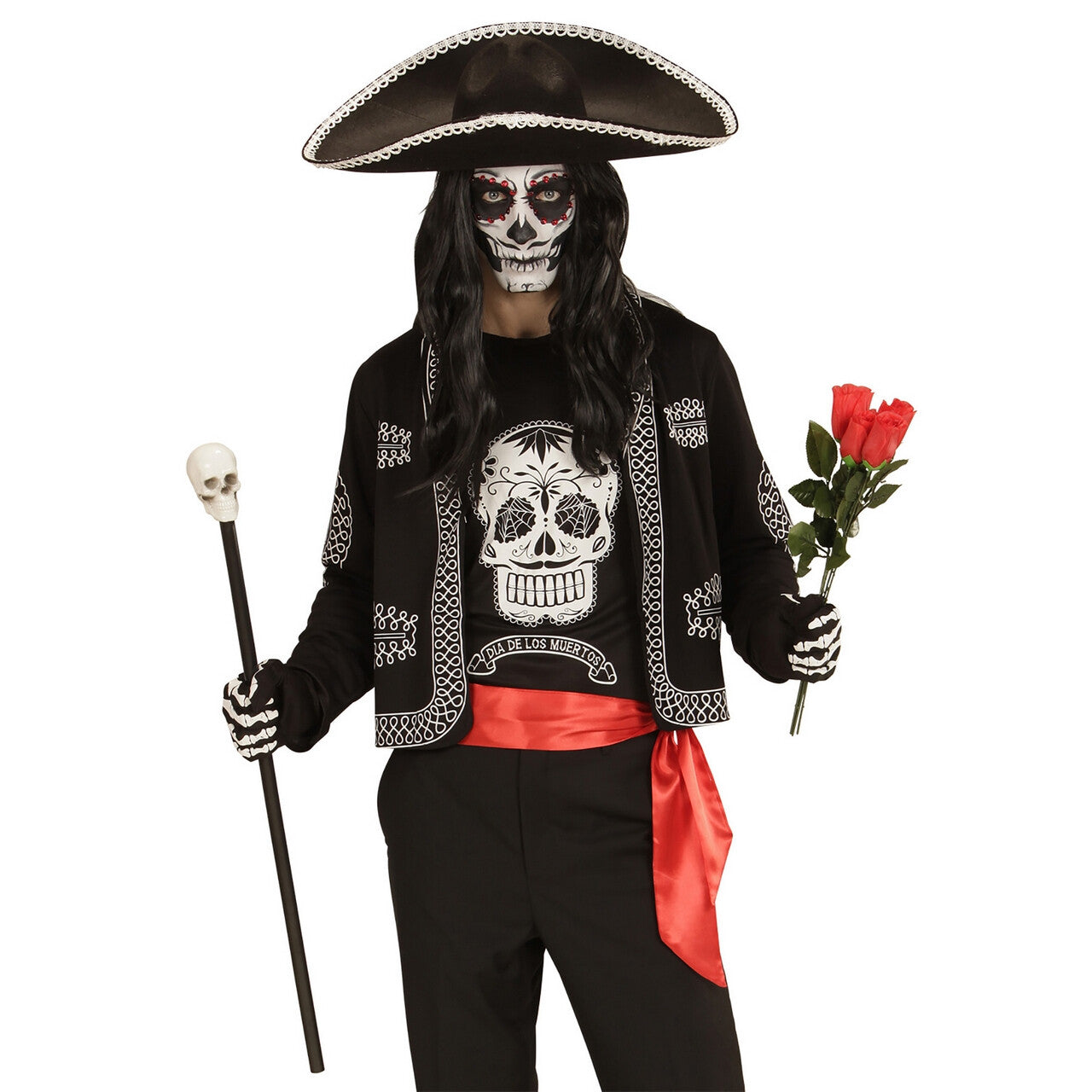 Op deze afbeelding zie je een Kostuums, van het merk Widmann. Dia De Los Muertos Mamba Shirt Man