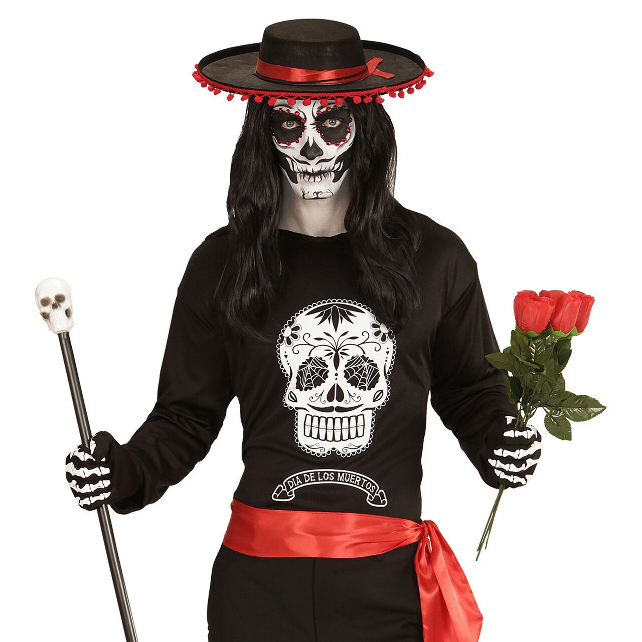 Op deze afbeelding zie je een Kostuums, van het merk Widmann. Dia De Los Muertos Mamba Shirt Man