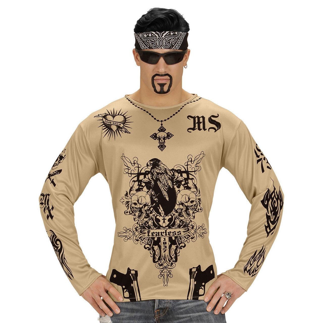 Op deze afbeelding zie je een Kostuums, van het merk Widmann. Tattoo Straatgang Shirt Man