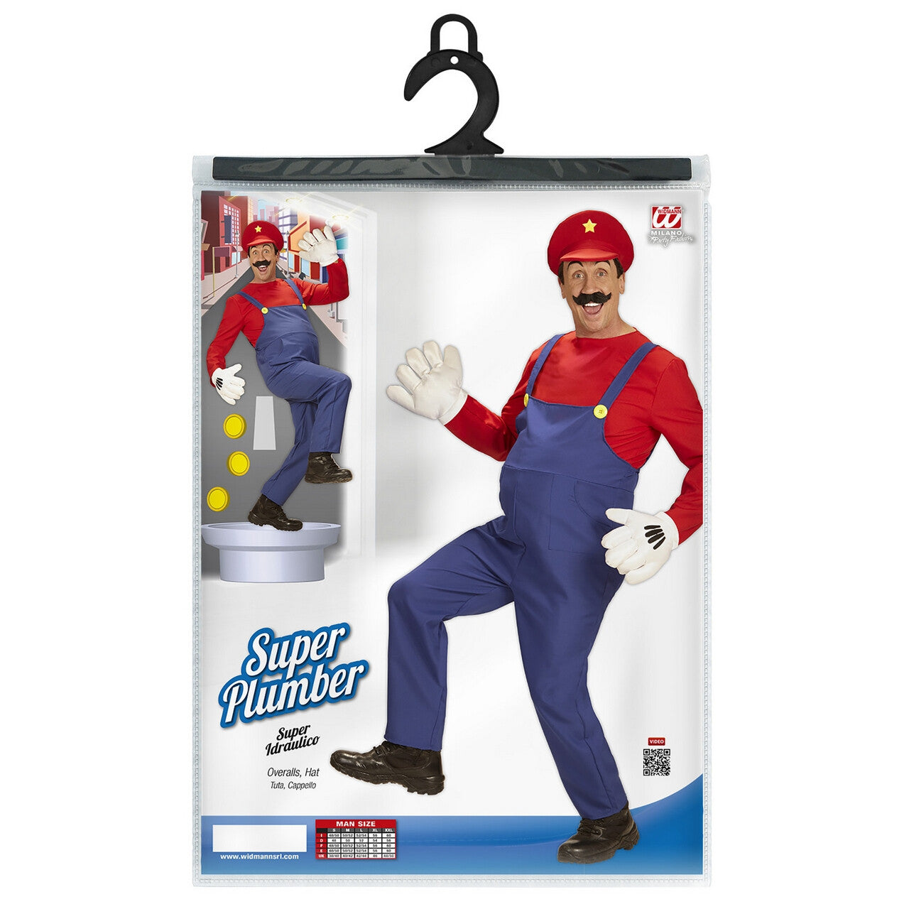 Op deze afbeelding zie je een Kostuums, van het merk Widmann. Super Loodgieter Mario Man Kostuum