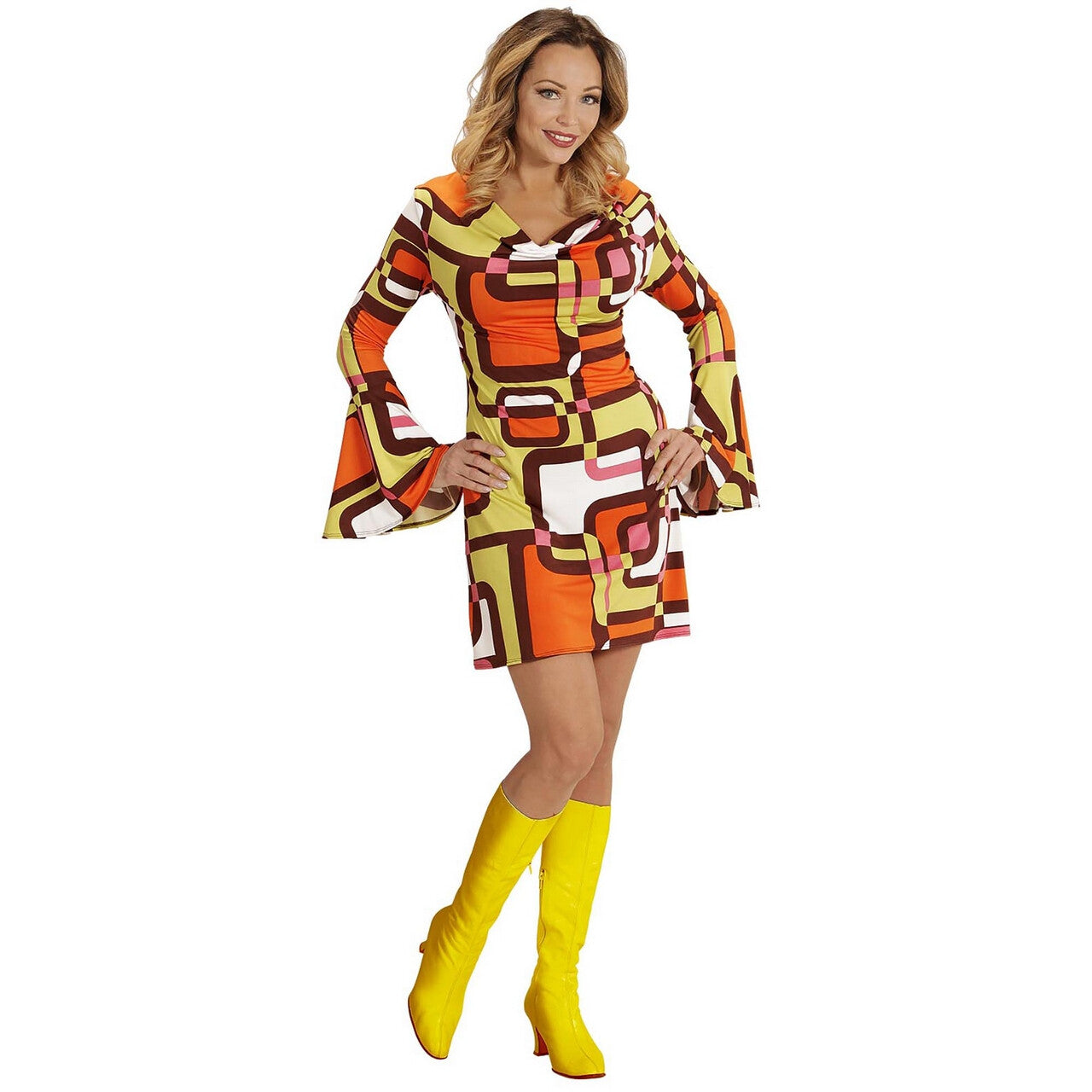 Op deze afbeelding zie je een Kostuums, van het merk Widmann. Groovy Gavin 70s Damesjurk, Buizen Vrouw