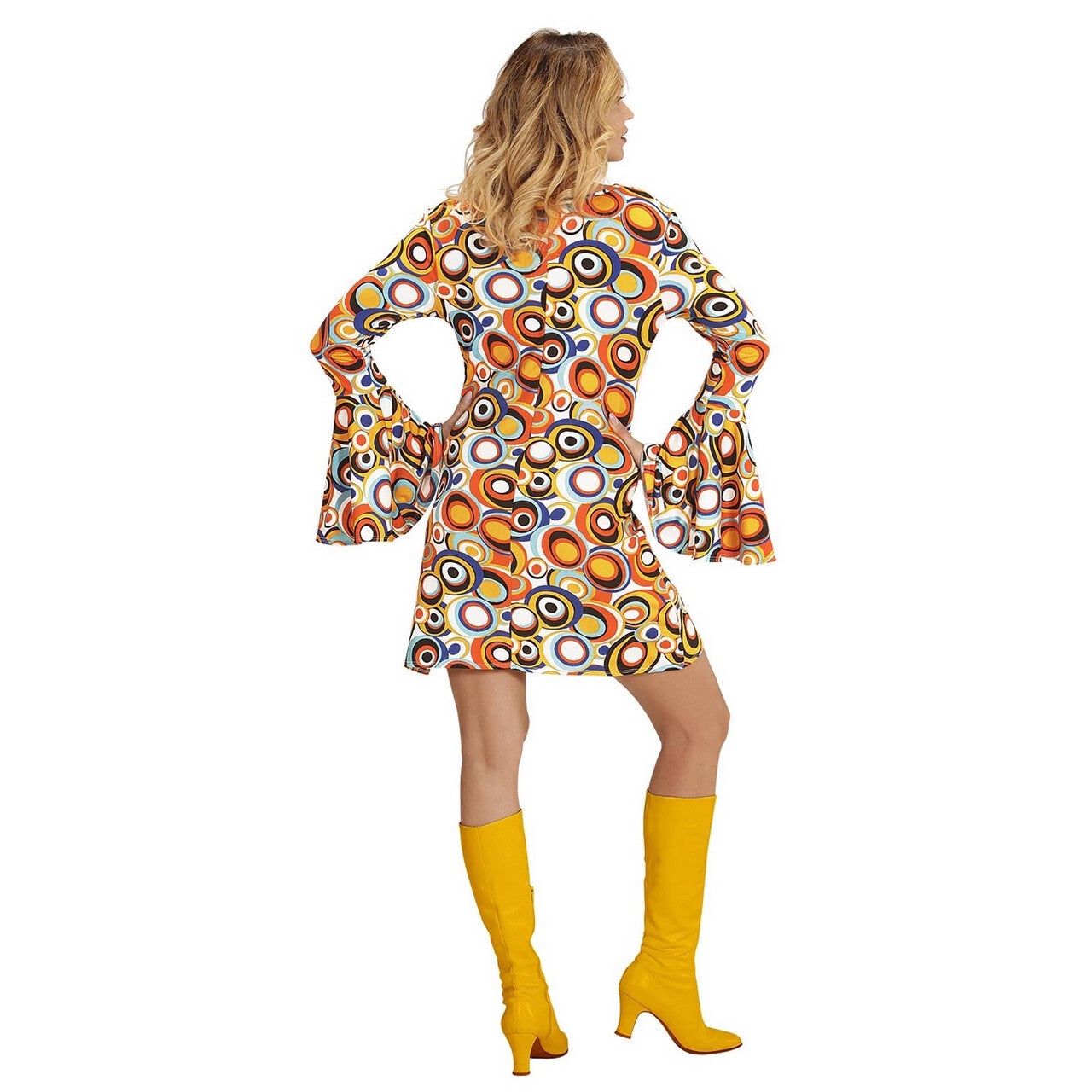 Op deze afbeelding zie je een Kostuums, van het merk Widmann. Groovy Gavin 70s Damesjurk, Luchtbellen Vrouw
