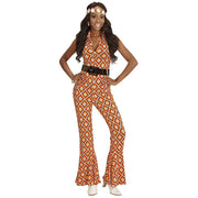 Op deze afbeelding zie je een Kostuums, van het merk Widmann. Oranje Hippie Groovy Geralda 70s Dames Jumpsuit, Ruit Vrouw Kostuum