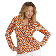 Op deze afbeelding zie je een Kostuums, van het merk Widmann. Groovy Gina 70s Dames Shirt, Ruit Vrouw