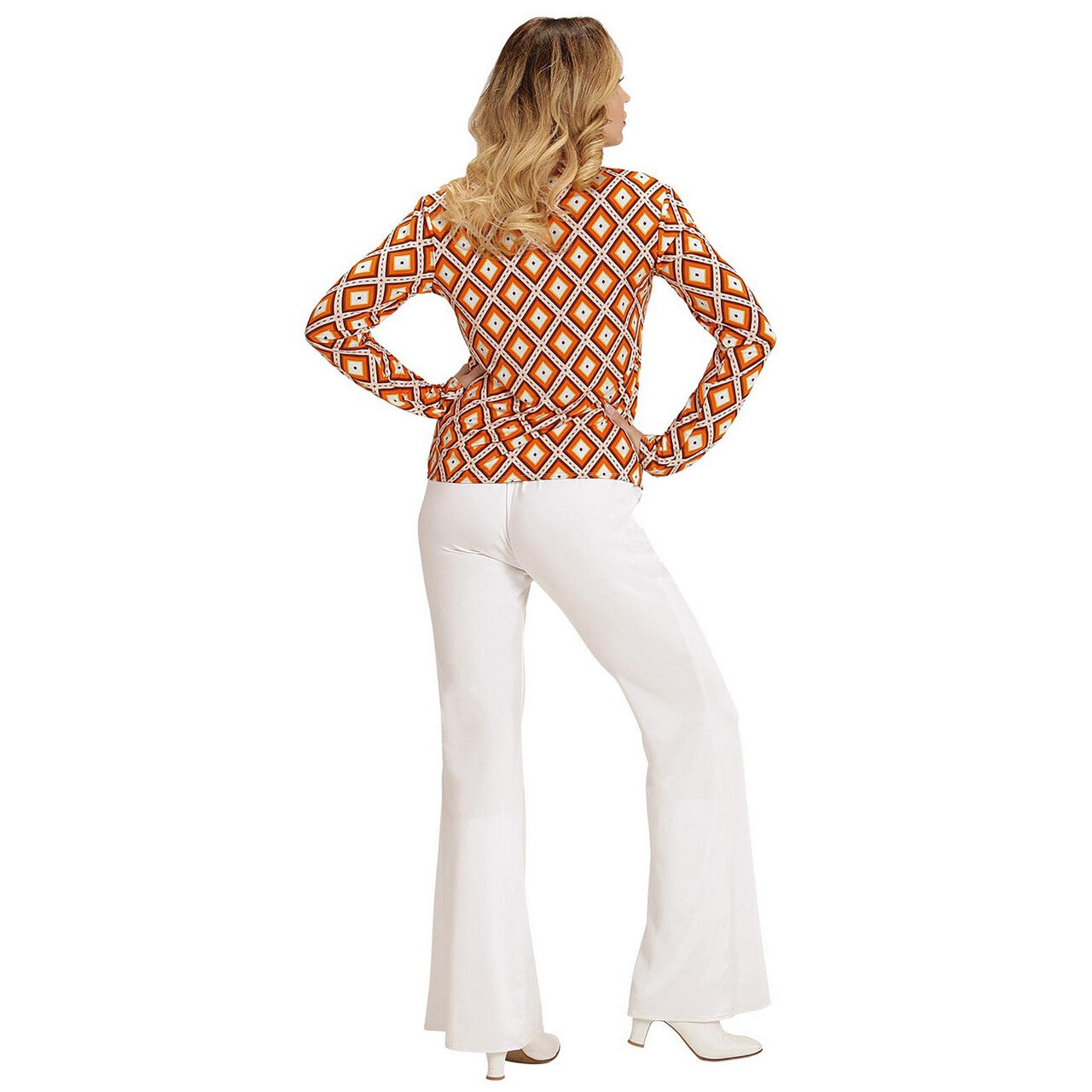 Op deze afbeelding zie je een Kostuums, van het merk Widmann. Groovy Gina 70s Dames Shirt, Ruit Vrouw