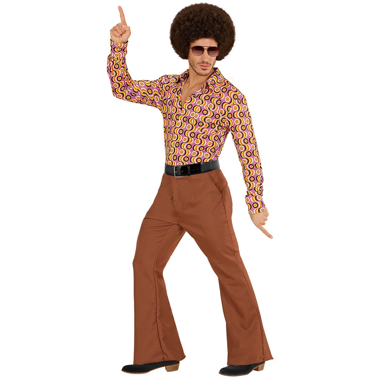 Op deze afbeelding zie je een Kostuums, van het merk Widmann. Groovy Gandalf 70s Heren Broek, Bruin Man