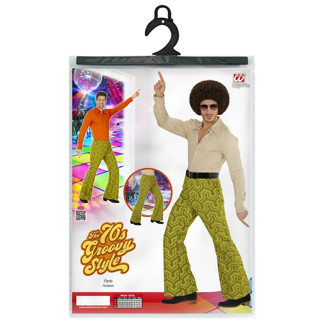 Op deze afbeelding zie je een Kostuums, van het merk Widmann. Groovy Gandalf 70s Heren Broek, Behang Man