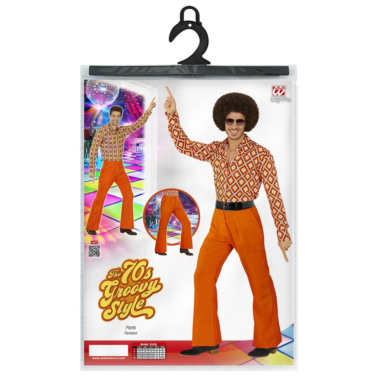 Op deze afbeelding zie je een Kostuums, van het merk Widmann. Groovy Gandalf 70s Heren Broek, Oranje Man