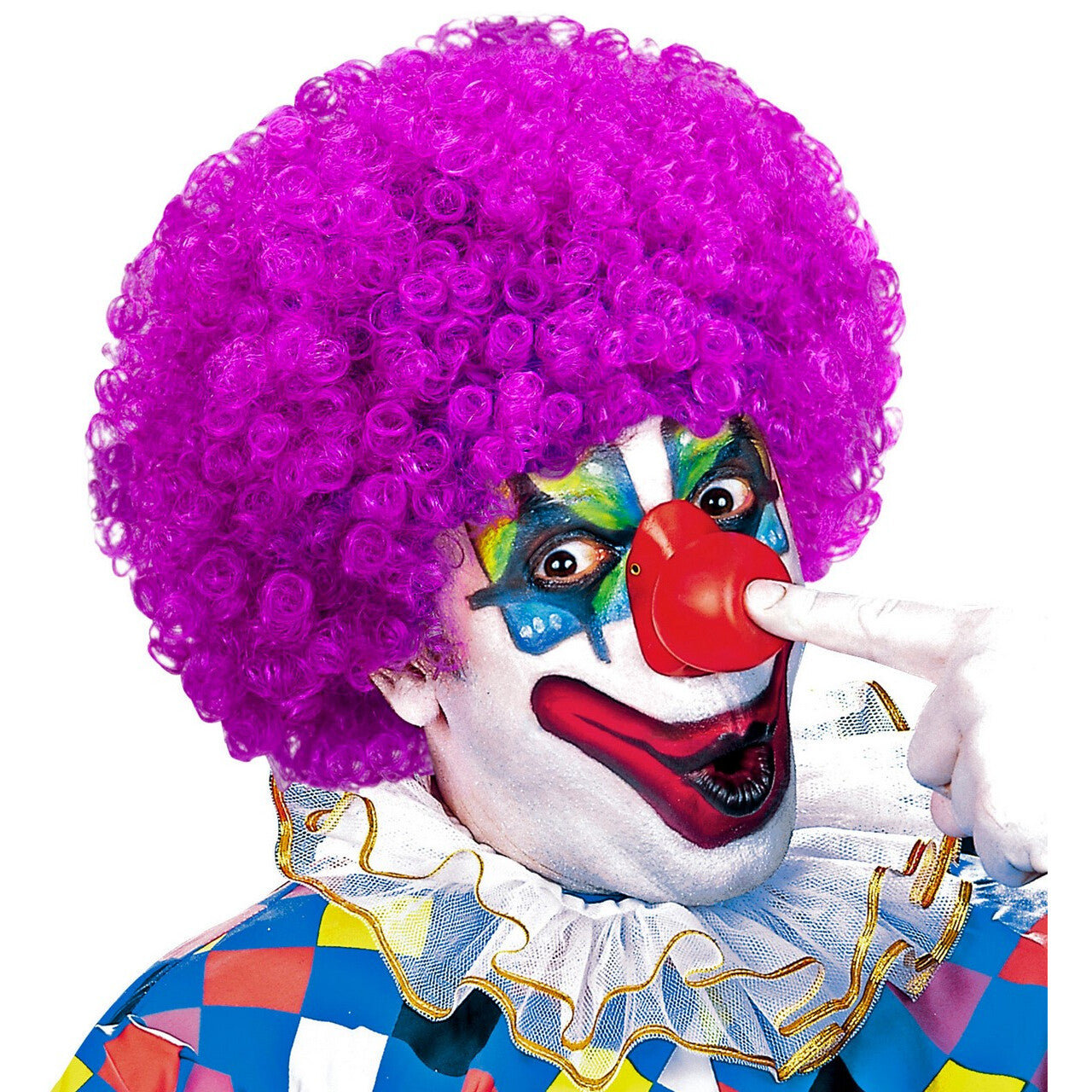 Op deze afbeelding zie je een Accessoires, van het merk Widmann. Afro Clownpruik Krullen, Paars