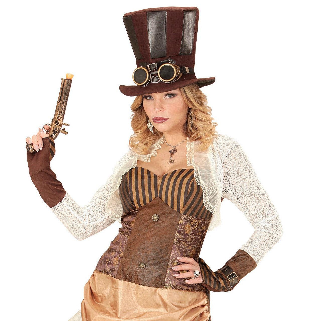 Op deze afbeelding zie je een Accessoires, van het merk Widmann. Hoge Hoed Steampunk Met Stofbril Mechanica