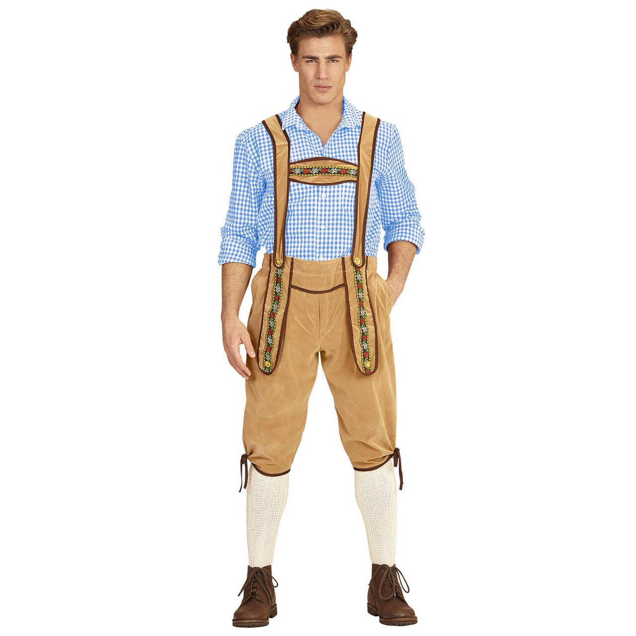 Op deze afbeelding zie je een Kostuums, van het merk Widmann. Beierse Lederhose Kohl Beige Man