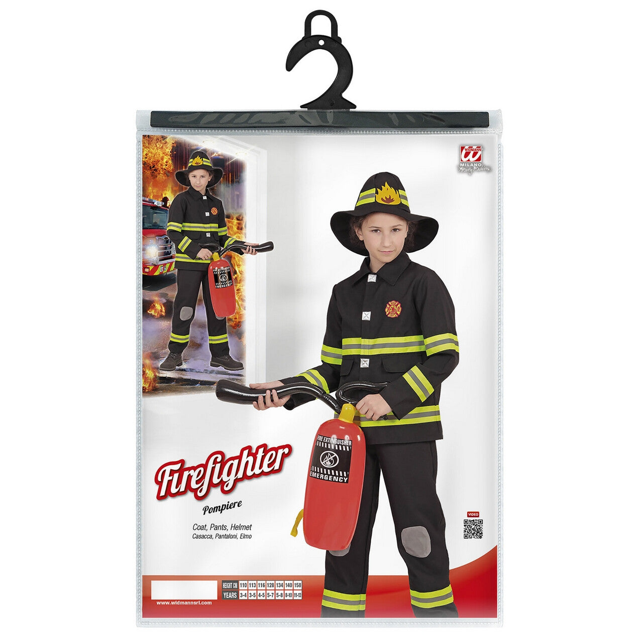 Op deze afbeelding zie je een Kostuums, van het merk Widmann. Nypd Brandweer Zwart Jongen Kostuum