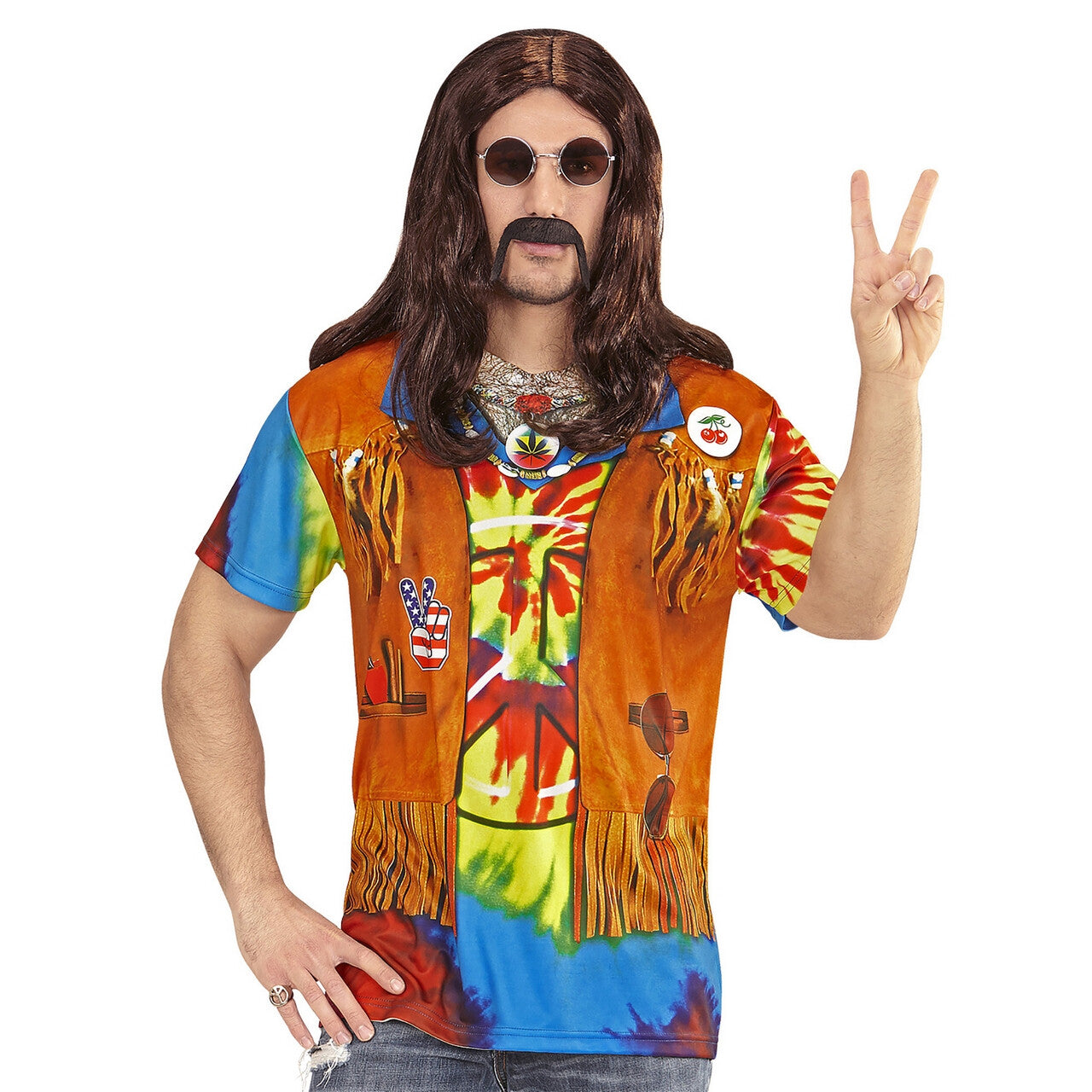 Op deze afbeelding zie je een Kostuums, van het merk Widmann. T-Shirt Easy Rider Hippie Man