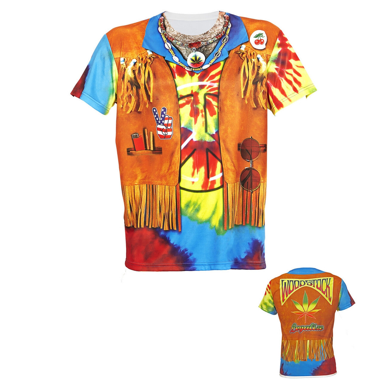 Op deze afbeelding zie je een Kostuums, van het merk Widmann. T-Shirt Easy Rider Hippie Man