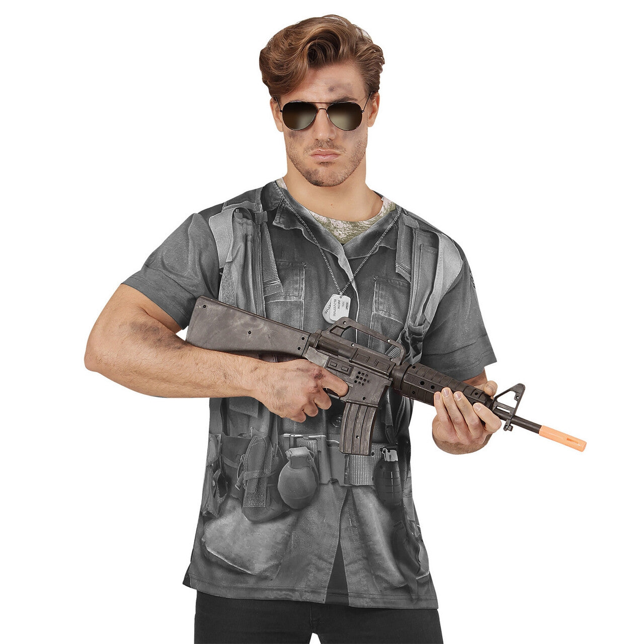 Op deze afbeelding zie je een Kostuums, van het merk Widmann. T-Shirt Marine Corps Camouflage Grijs Man