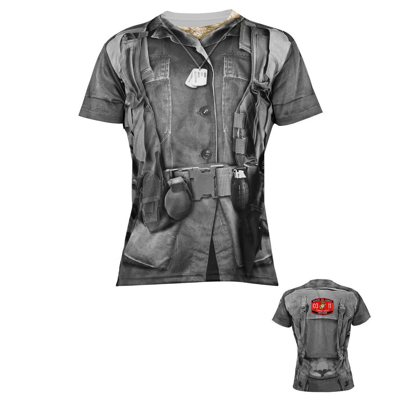 Op deze afbeelding zie je een Kostuums, van het merk Widmann. T-Shirt Marine Corps Camouflage Grijs Man