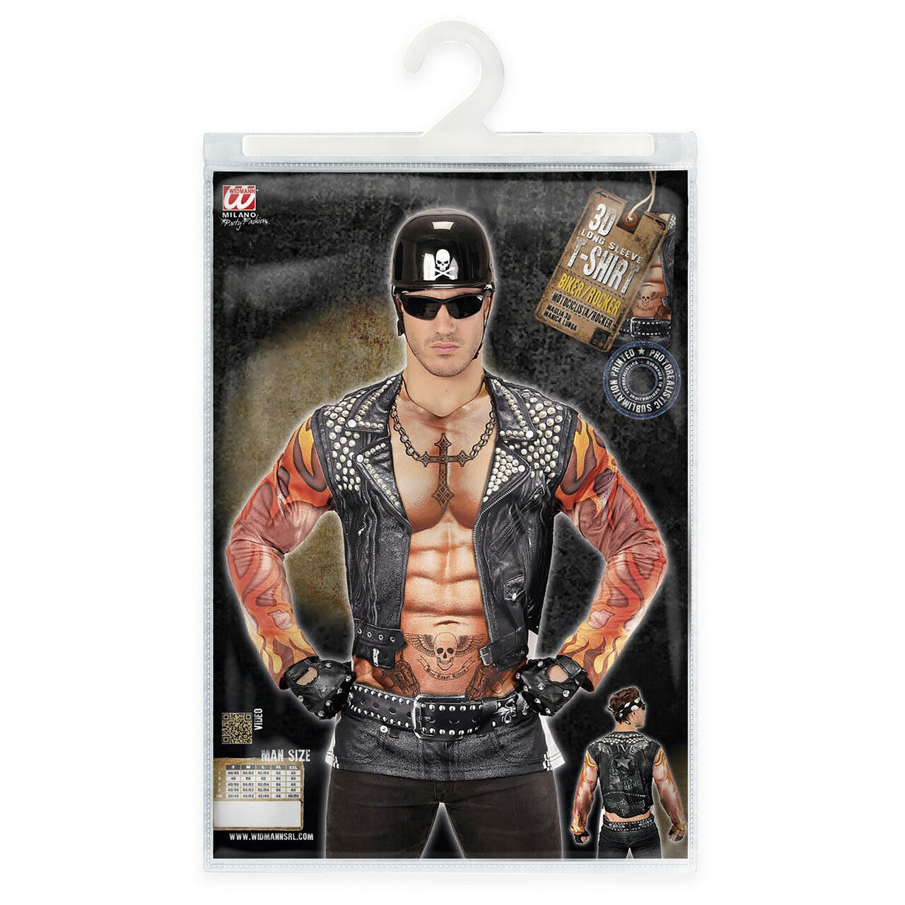 Op deze afbeelding zie je een Kostuums, van het merk Widmann. Lange Mouwen Rocker / Biker Tattoo T-Shirt Man