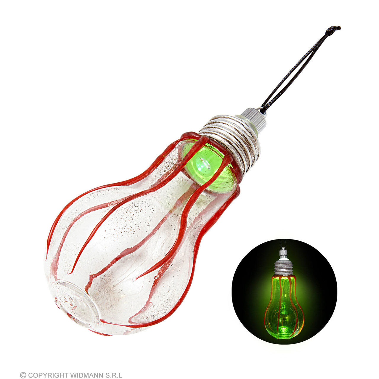 Op deze afbeelding zie je een Decoratie, van het merk Widmann. Bloederige Gloeilamp Glow In The Dark 11 Centimeter