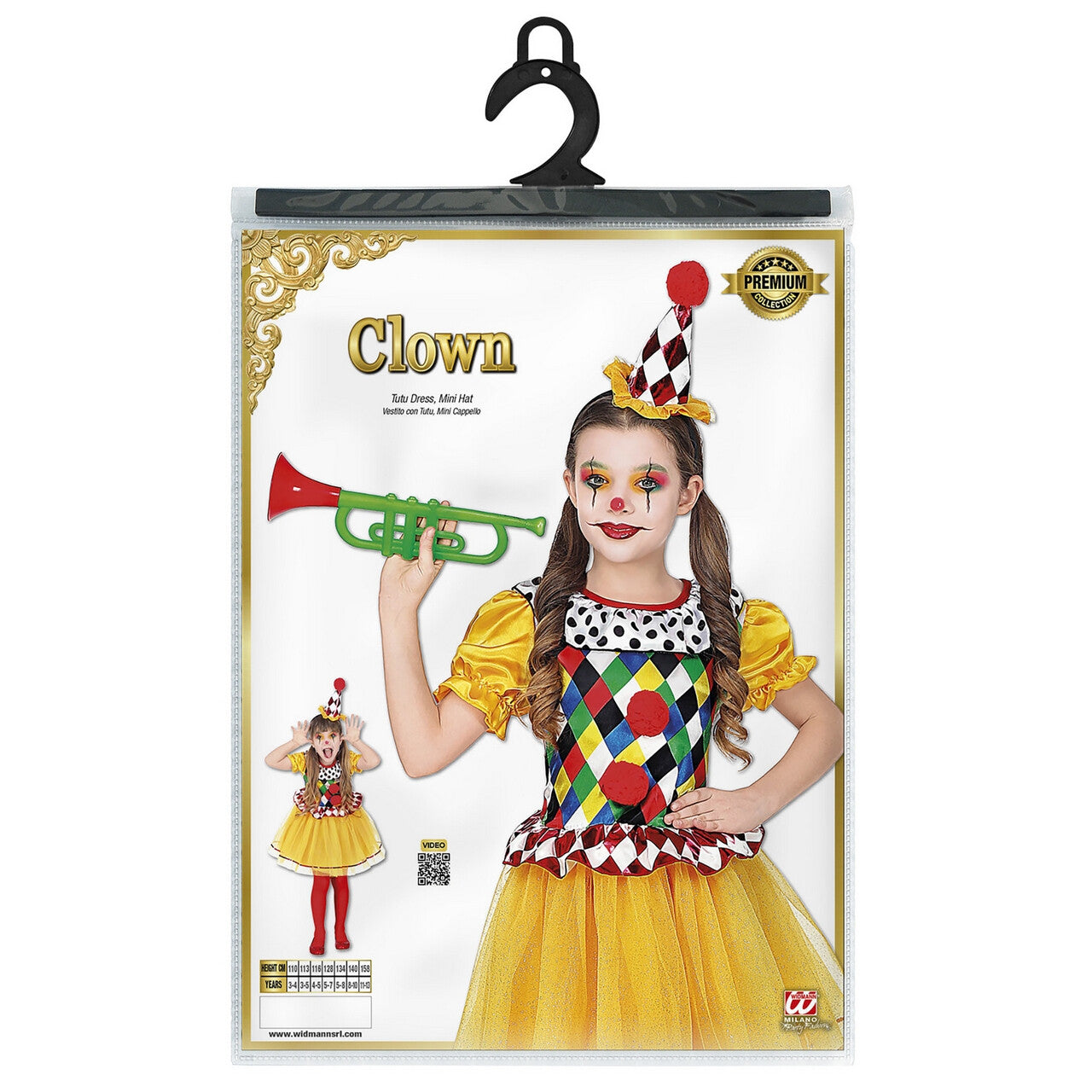 Op deze afbeelding zie je een Kostuums, van het merk Widmann. Jolige Clown Vrolijke Kleuren Meisje Kostuum