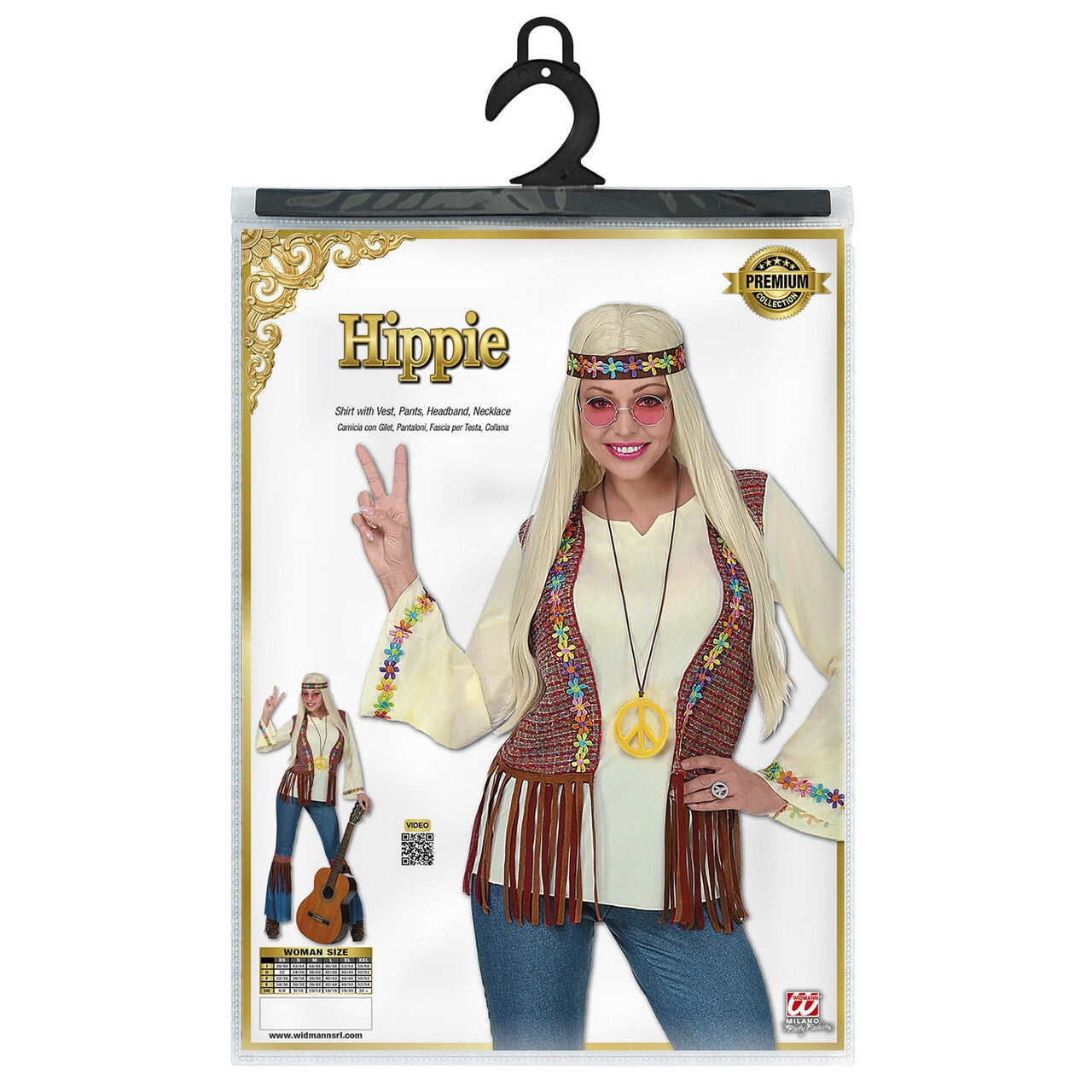 Op deze afbeelding zie je een Kostuums, van het merk Widmann. Flower Hippie Vrede Vrouw Kostuum