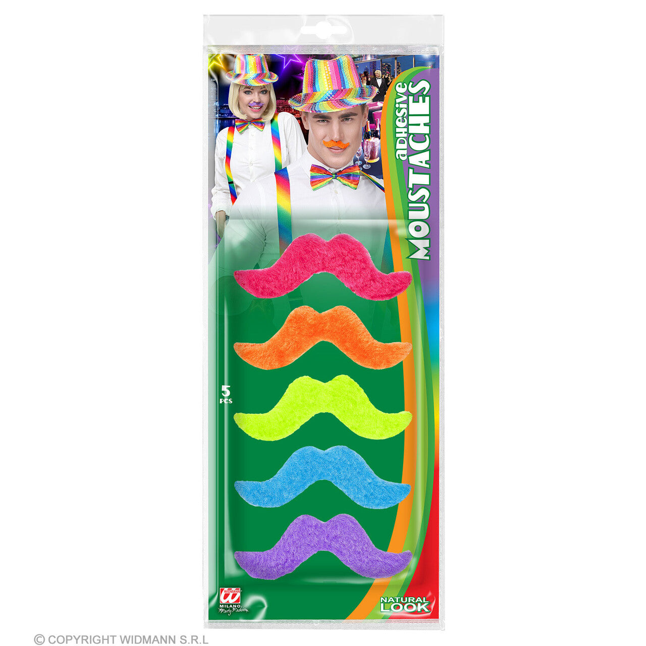 Op deze afbeelding zie je een Accessoires, van het merk Widmann. Set Met 5 Felgekleurde Snorren