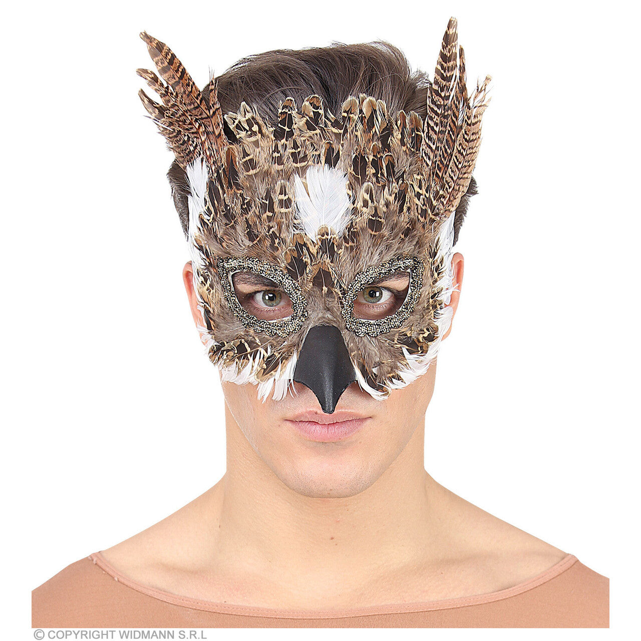 Op deze afbeelding zie je een Accessoires, van het merk Widmann. Gevederd Masker Wijze Uil