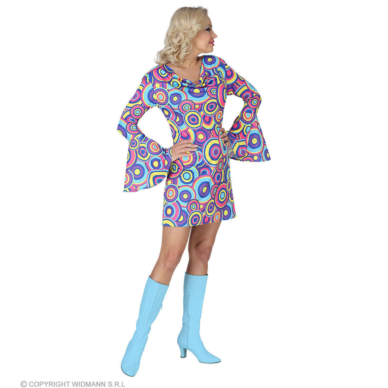 Op deze afbeelding zie je een Kostuums, van het merk Widmann. Blauwe Bellen Bubbels Jaren 70 Vrouw Kostuum