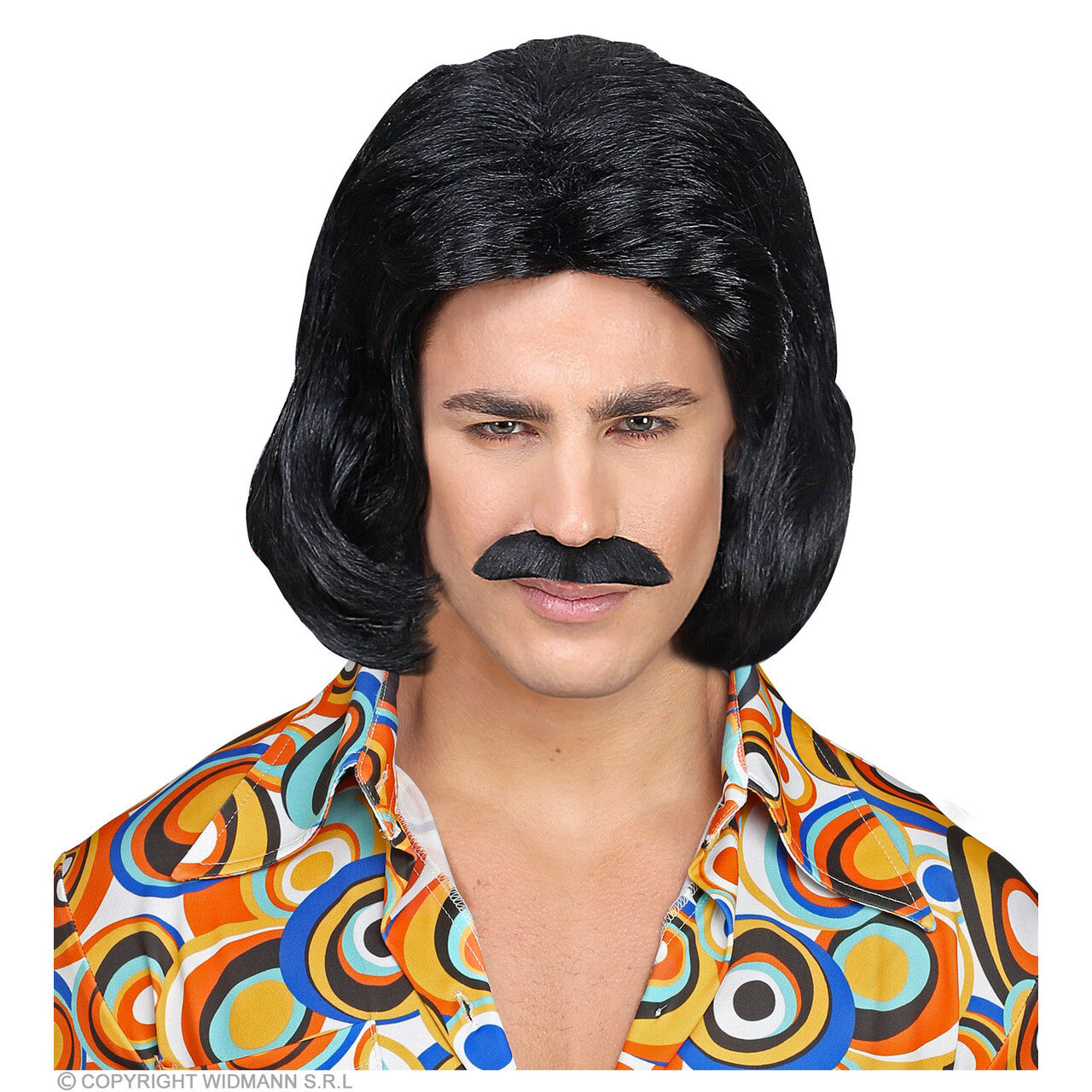 Op deze afbeelding zie je een Accessoires, van het merk Widmann. Foute 70s Dandy Pruik En Snor Zwart