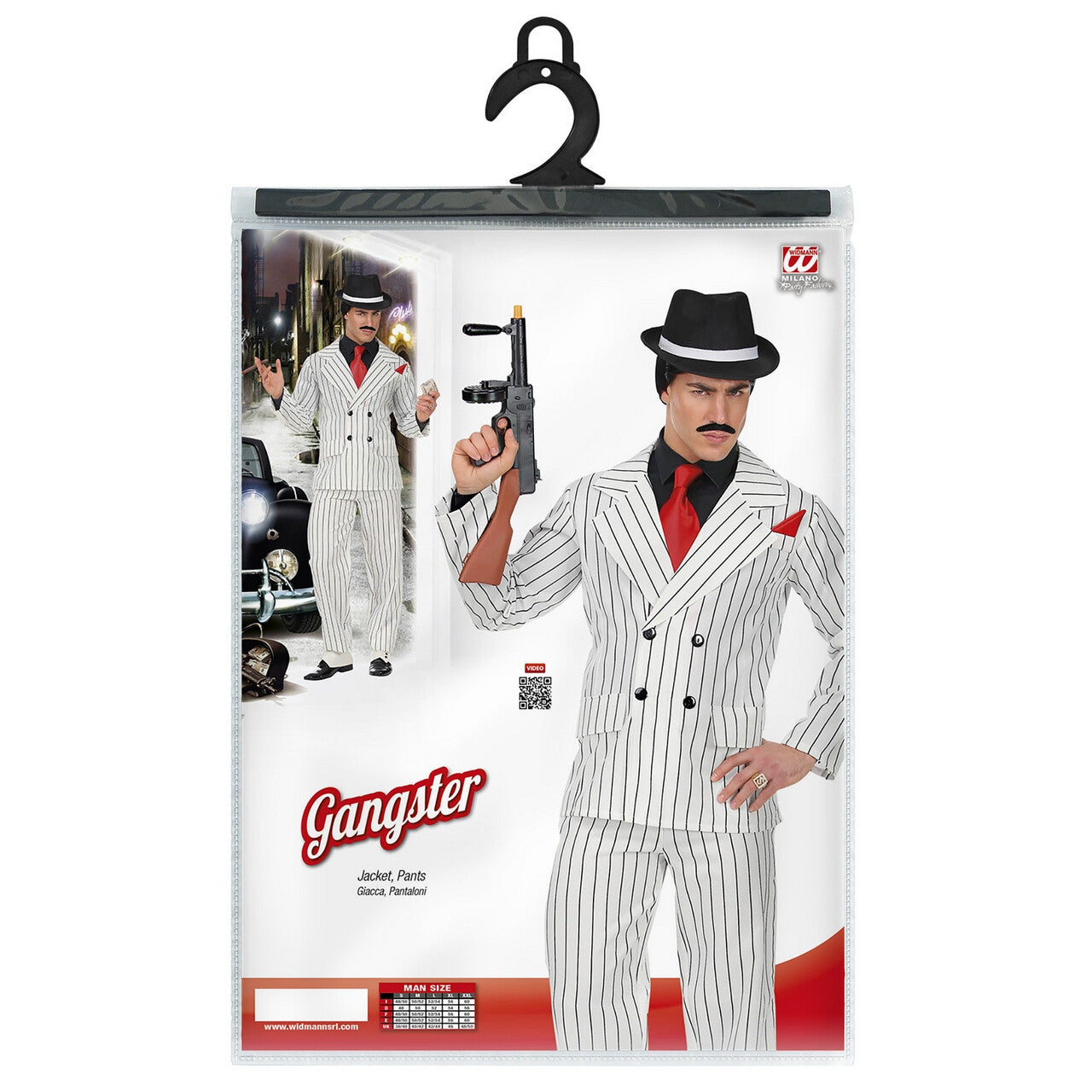 Op deze afbeelding zie je een Kostuums, van het merk Widmann. Omgekeerde Krijtstreep Gangster Man Kostuum