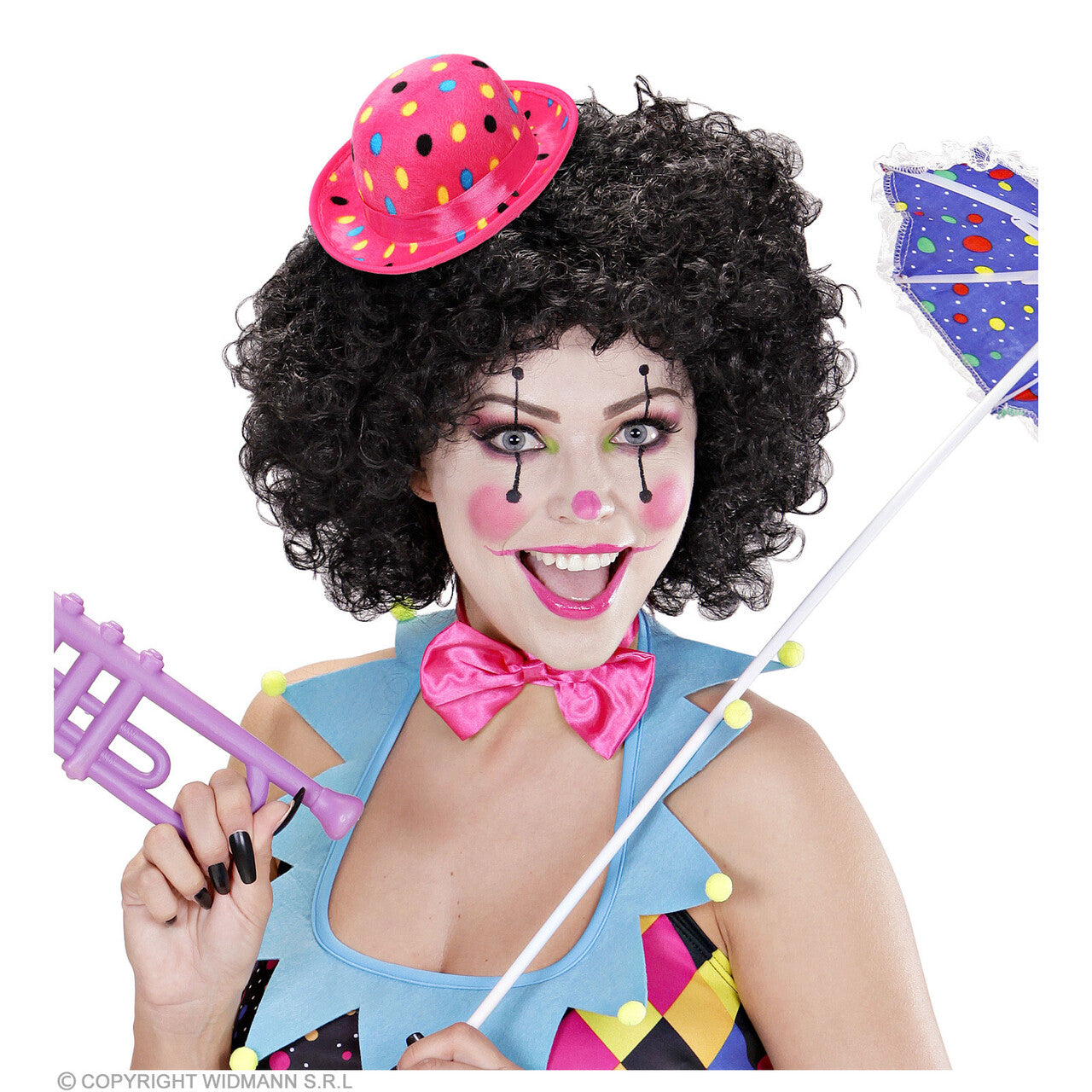 Op deze afbeelding zie je een Accessoires, van het merk Widmann. Mini Hoed Clown Roze Met Stippen