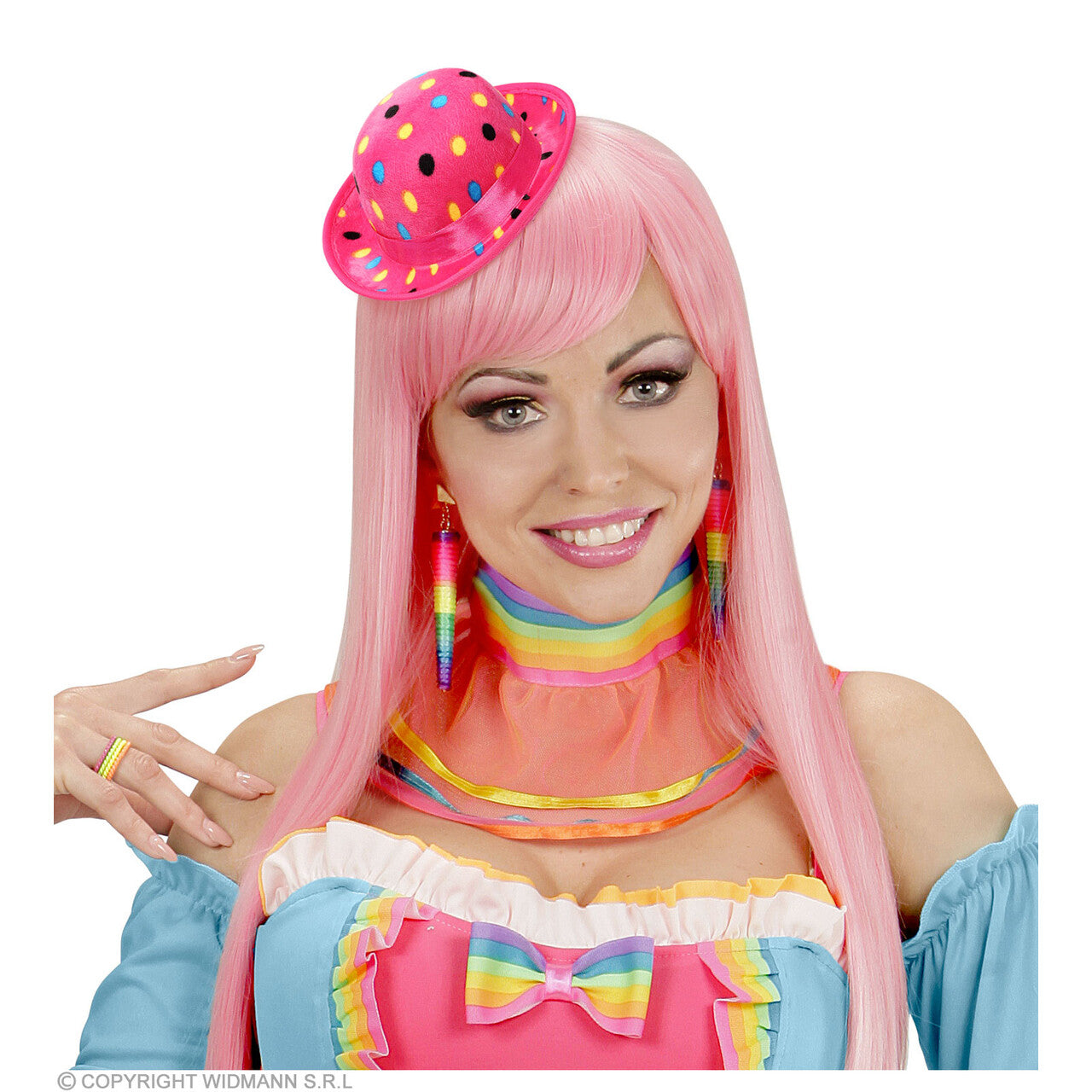 Op deze afbeelding zie je een Accessoires, van het merk Widmann. Mini Hoed Clown Roze Met Stippen