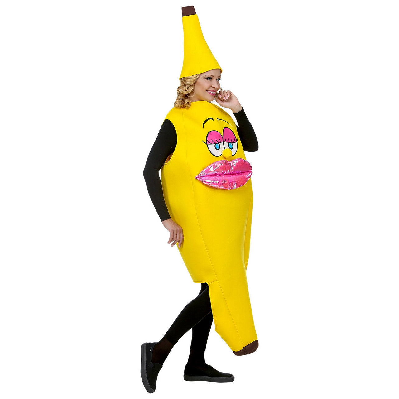 Op deze afbeelding zie je een Kostuums, van het merk Widmann. Lekker Geel Hapje Miss Banana Vrouw Kostuum