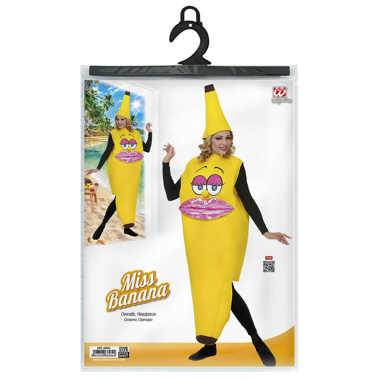 Op deze afbeelding zie je een Kostuums, van het merk Widmann. Lekker Geel Hapje Miss Banana Vrouw Kostuum