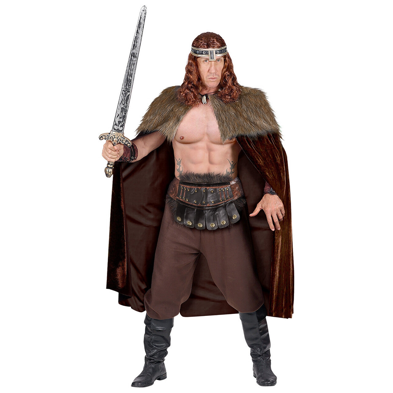 Op deze afbeelding zie je een Kostuums, van het merk Widmann. Barbaarse Middeleeuwse Viking Cape Met Bont Man