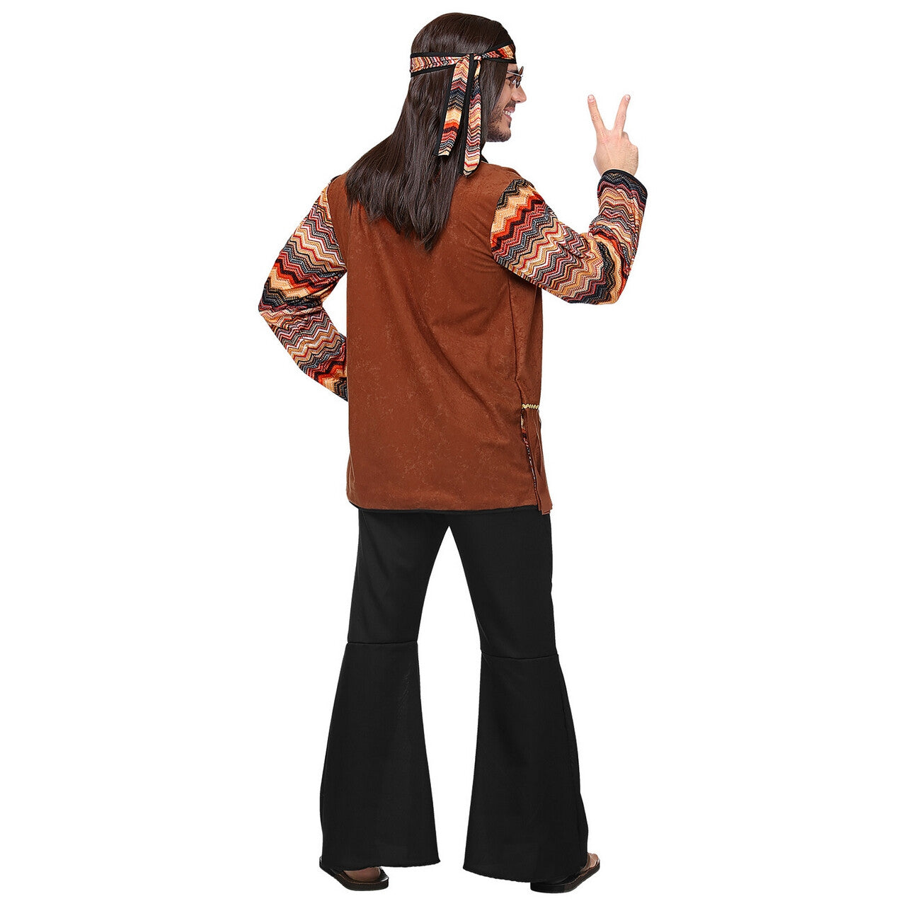 Op deze afbeelding zie je een Kostuums, van het merk Widmann. Bruine Psychedelische Golven Hippie Man Kostuum