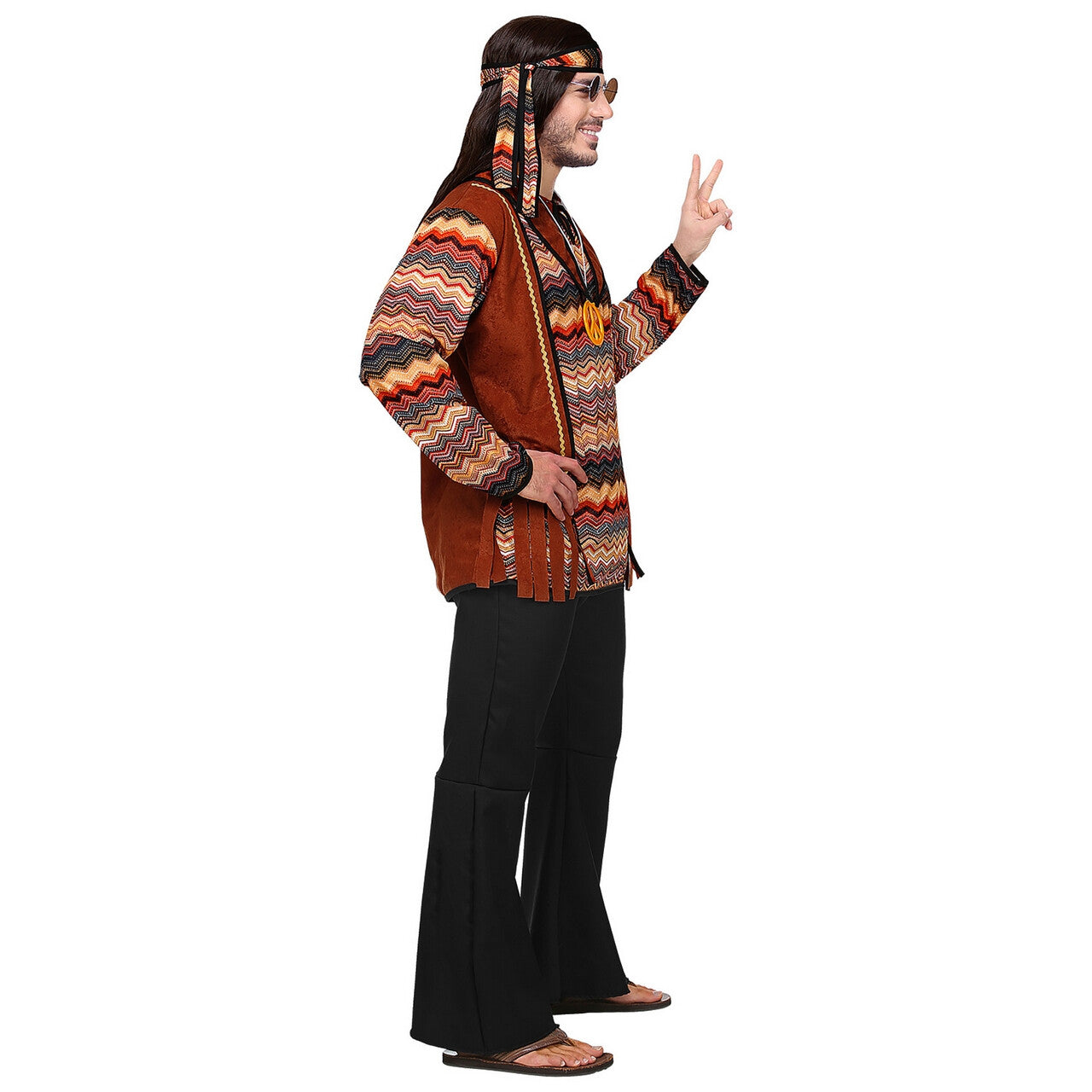 Op deze afbeelding zie je een Kostuums, van het merk Widmann. Bruine Psychedelische Golven Hippie Man Kostuum