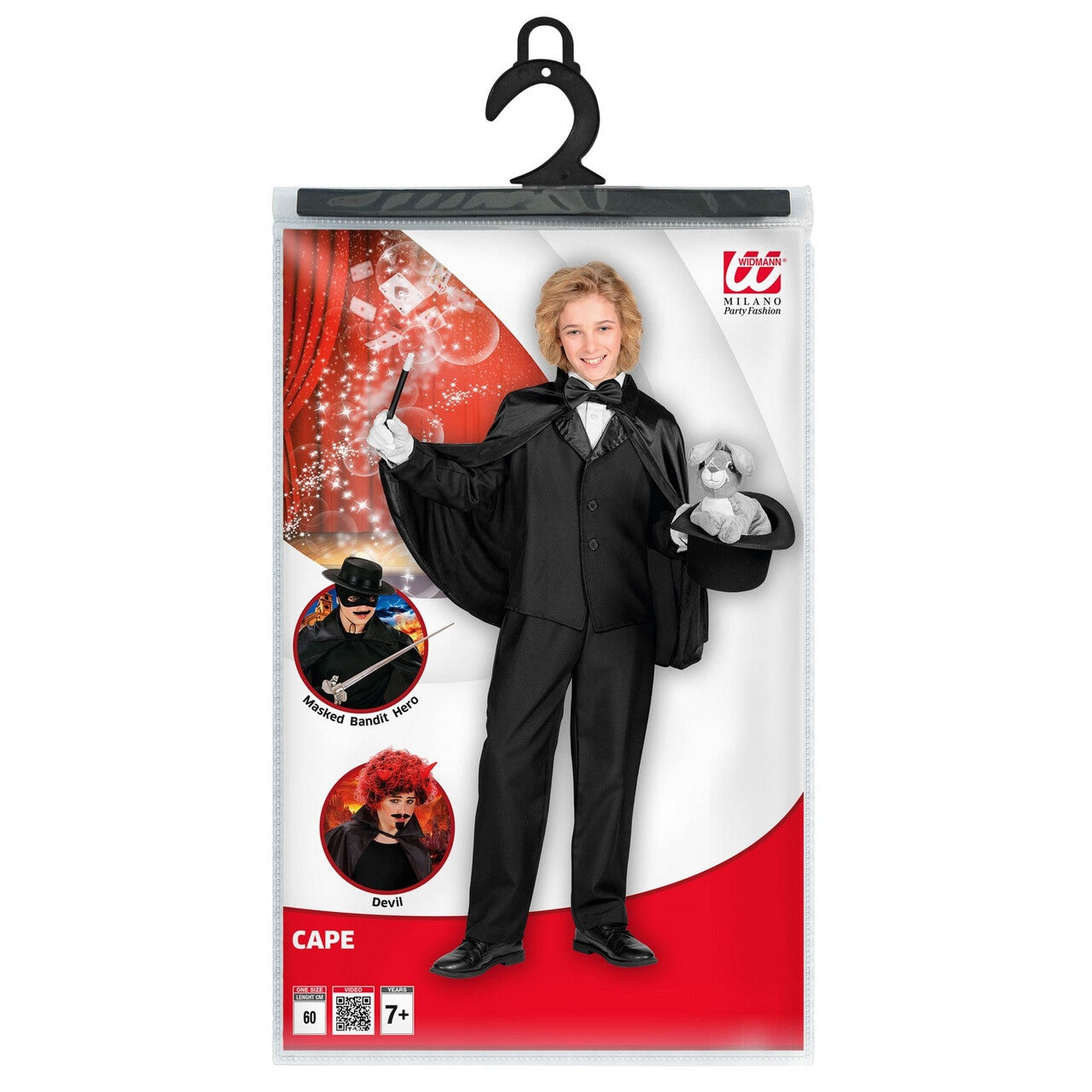 Op deze afbeelding zie je een Accessoires, van het merk Widmann. Zwarte Cape Goochelaar 60 Centimeter