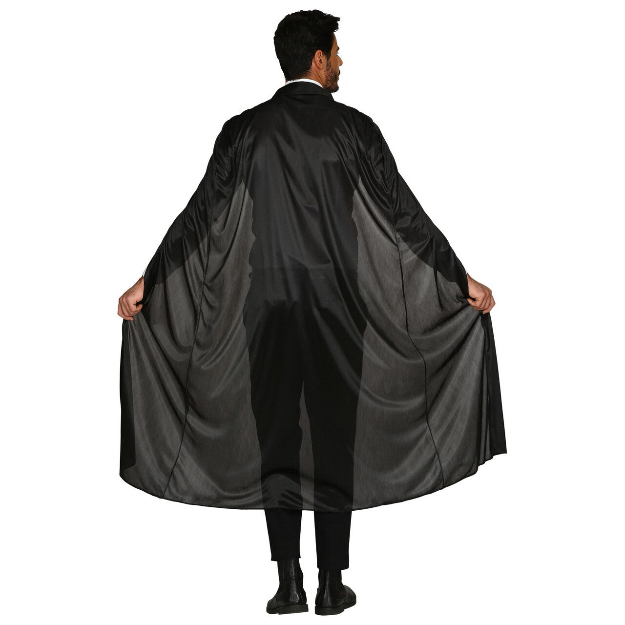 Op deze afbeelding zie je een Accessoires, van het merk Widmann. Lange Zwarte Cape Goochelaar 136 Centimeter