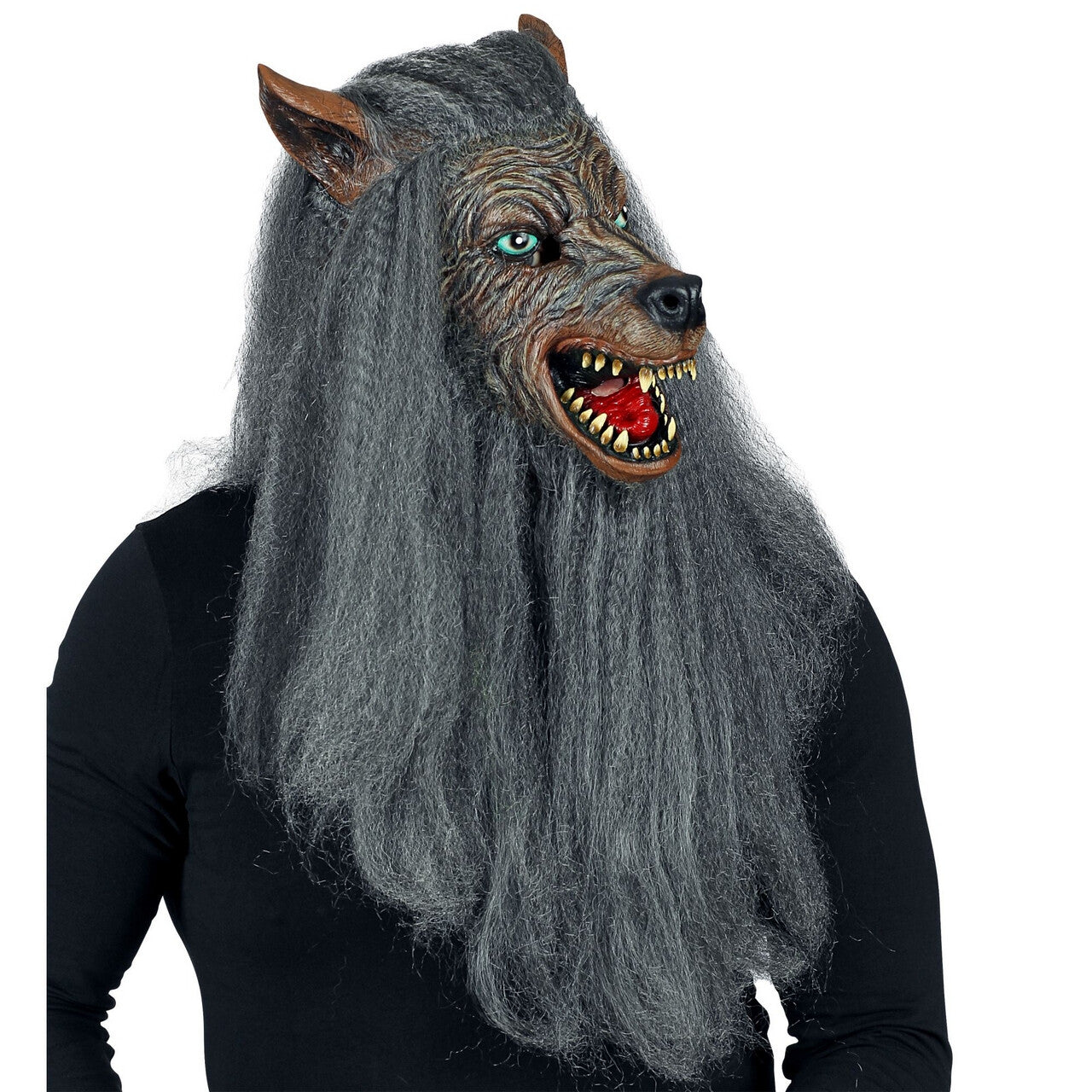 Op deze afbeelding zie je een Accessoires, van het merk Widmann. Masker Weerwolf Met Lange Wilde Vacht