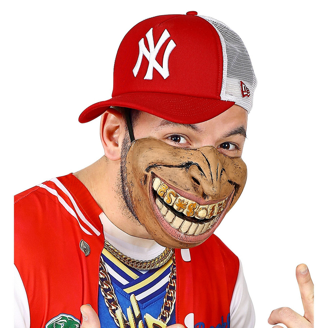 Op deze afbeelding zie je een Accessoires, van het merk Widmann. Kinmasker Rapper Gouden Tanden