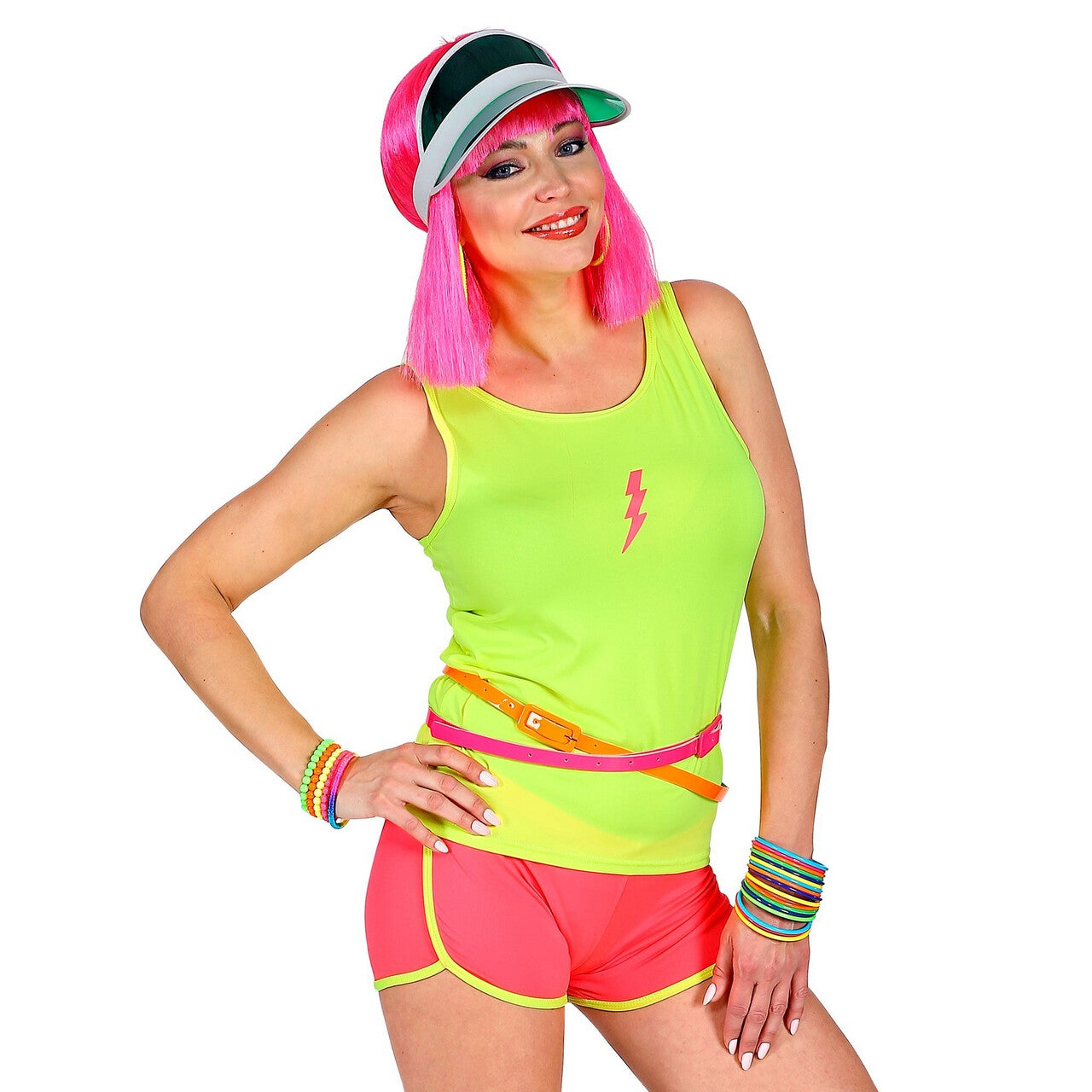 Op deze afbeelding zie je een Kostuums, van het merk Widmann. Sportieve Hotpants Neon Roze Vrouw