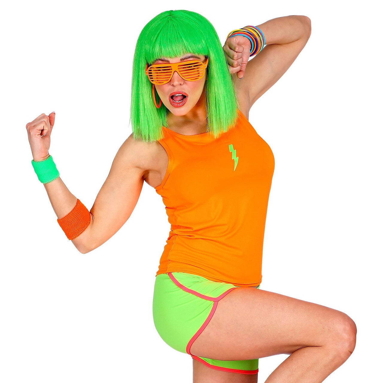 Op deze afbeelding zie je een Kostuums, van het merk Widmann. Sportieve Hotpants Neon Groen Vrouw