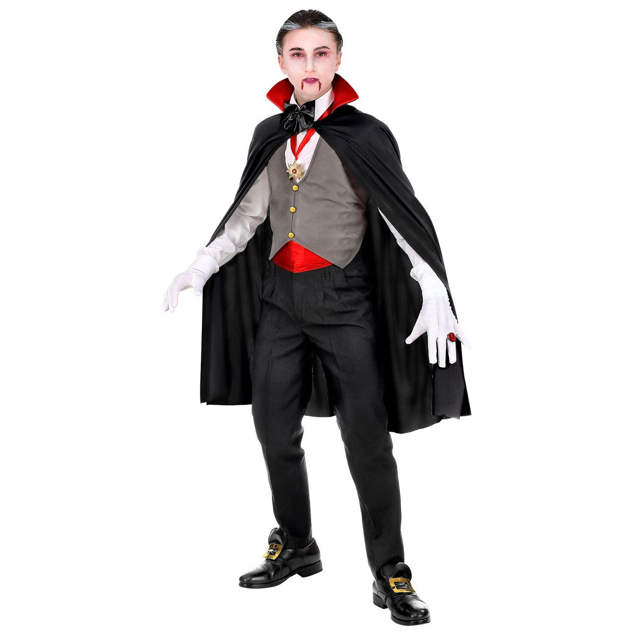 Op deze afbeelding zie je een Kostuums, van het merk Widmann. Gave Graaf Dracula Vampier Jongen Kostuum