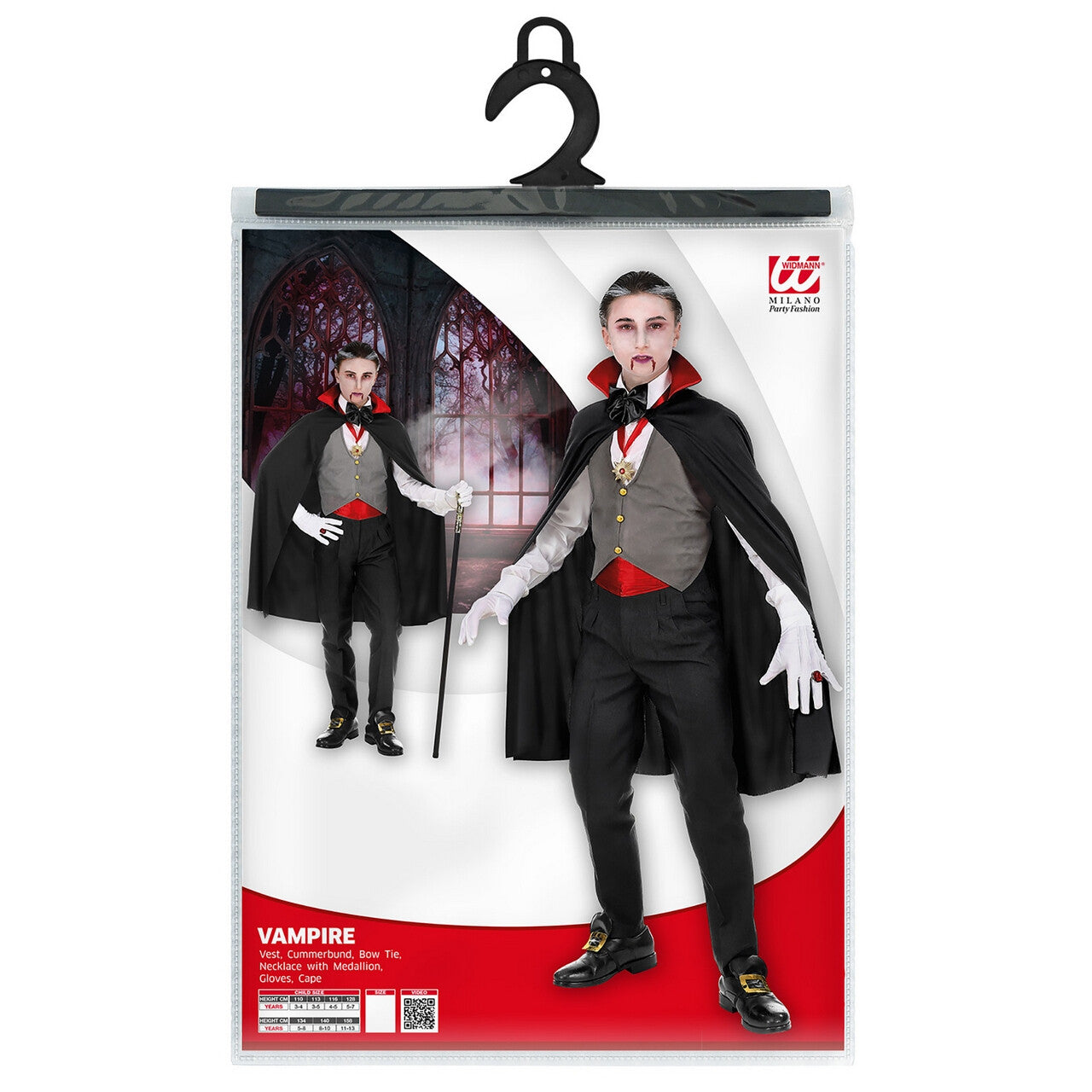 Op deze afbeelding zie je een Kostuums, van het merk Widmann. Gave Graaf Dracula Vampier Jongen Kostuum