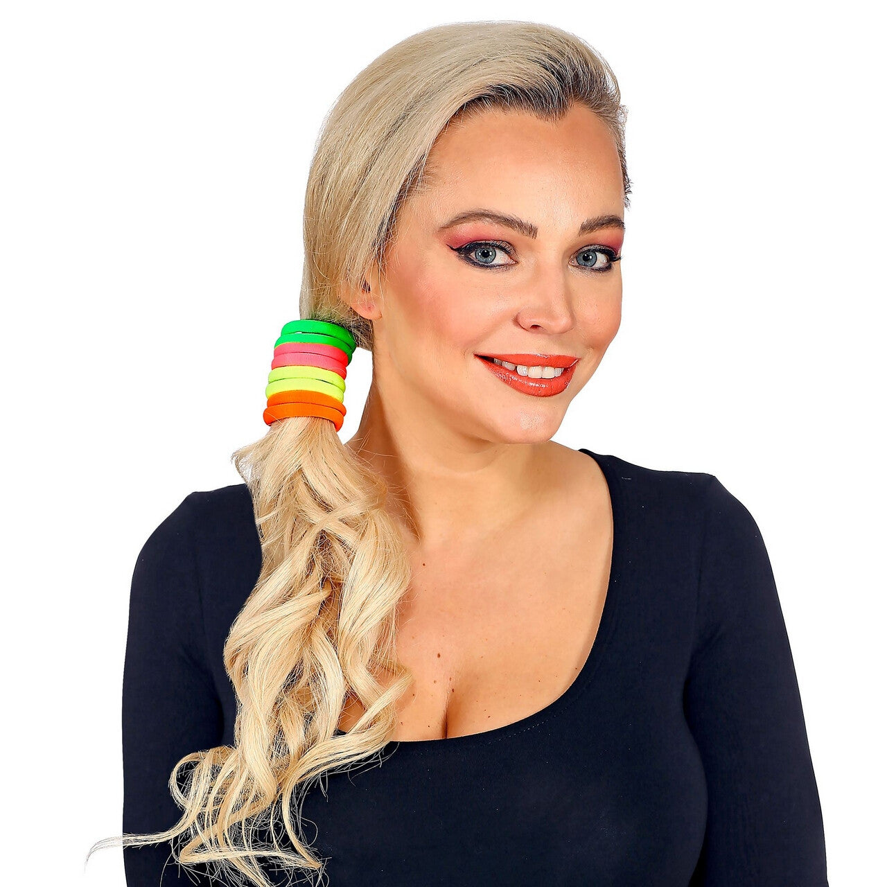 Op deze afbeelding zie je een Accessoires, van het merk Widmann. 8 Haarbandjes Verschillende Neon Kleuren